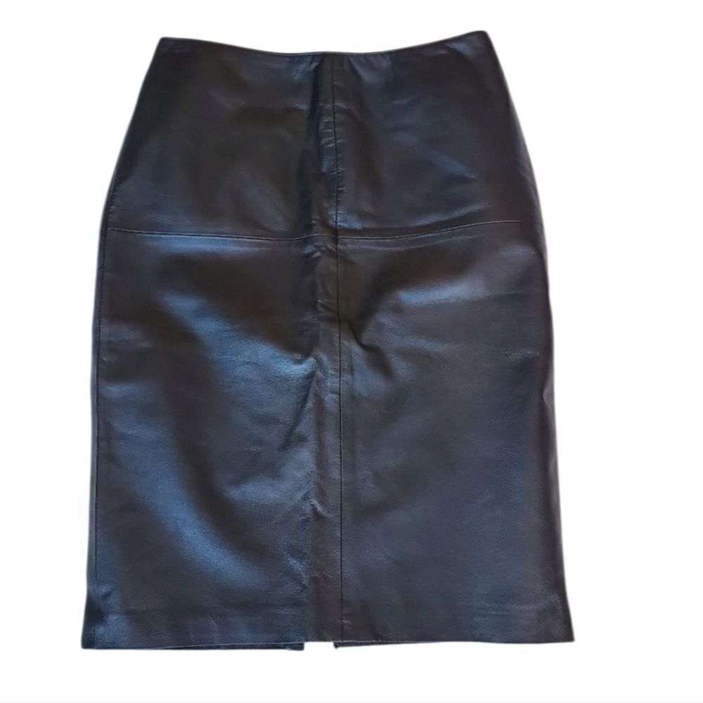 Newport News Women's Lether Midi Skirt Black Size 8‎ Gothic Western